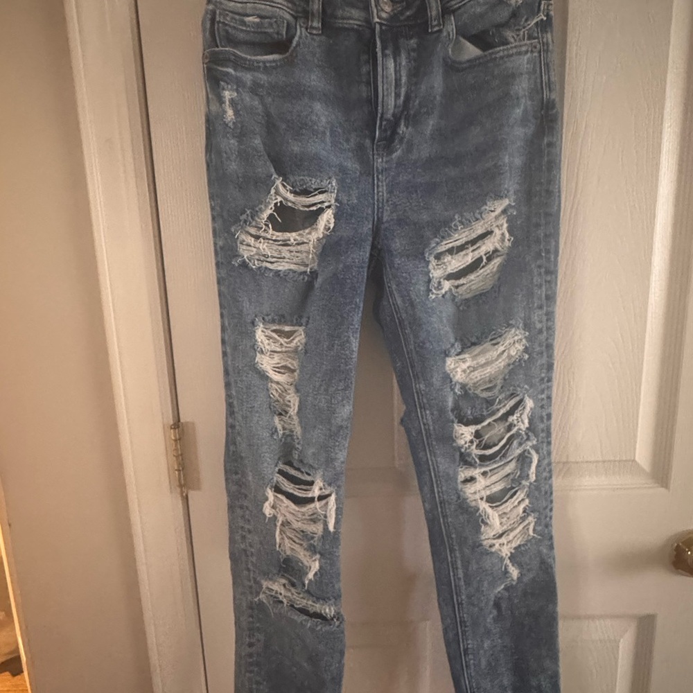 American Eagle Outfitters Women's Ripped Skinny Jeans - Light Blue